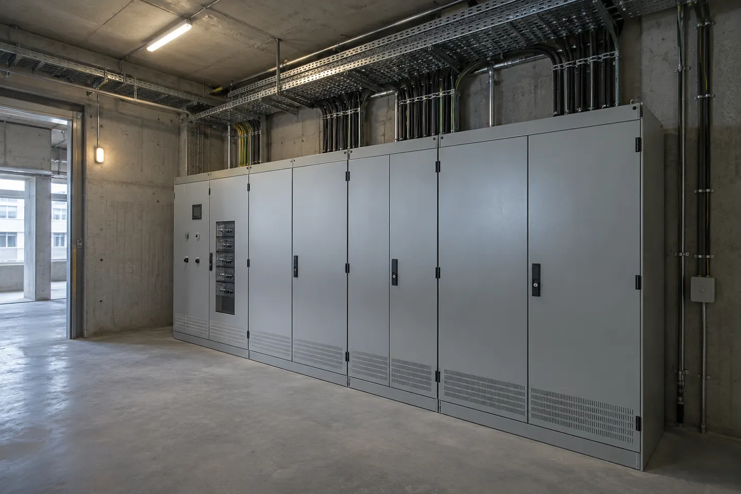 Illustratieve technische ruimte met elektrische verdeling